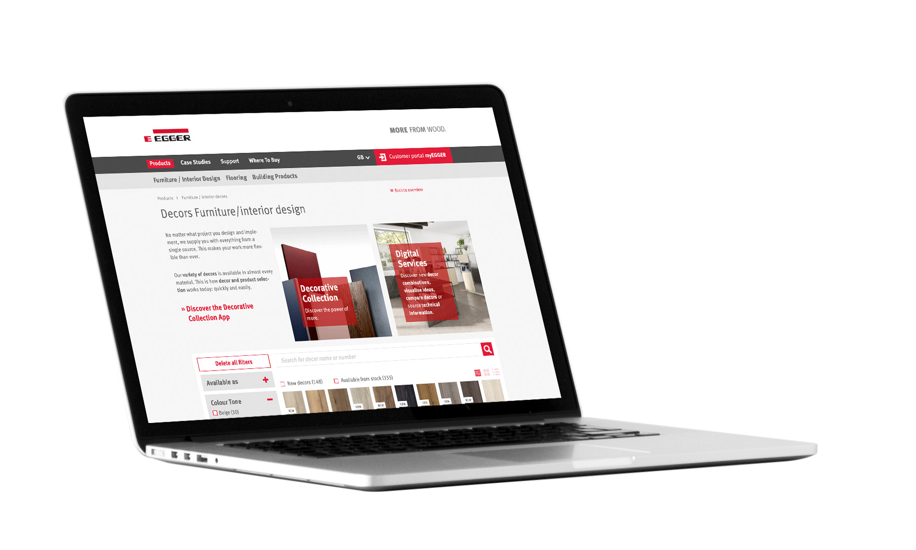 Screenshot of Egger Website